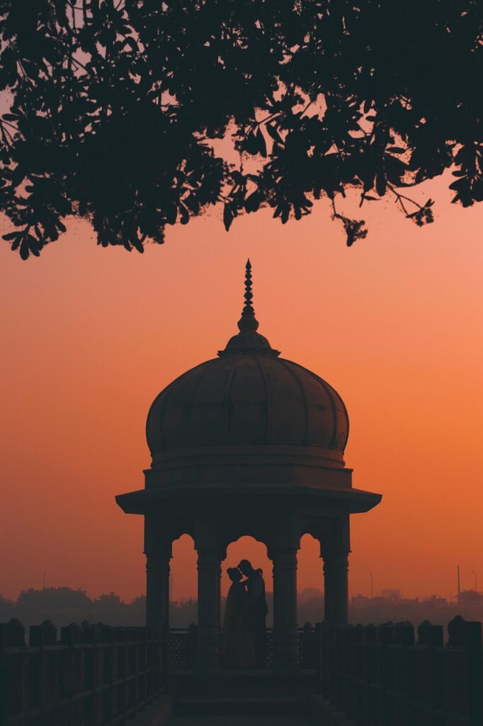 sunset, gazebo, couple, silhouette, love, together, nature, relationship, romantic, romance, mystical, dusk, evening, dark